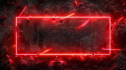 An offline banner red stream template design. A live game broadcast media overlay on a neon light frame. An abstract cover layout element for the streamer. A social media button on the channel