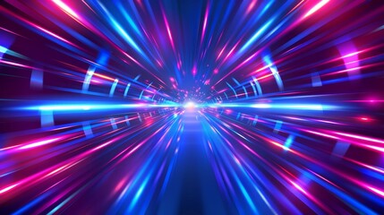 Hyperspace warp speed light effect background. Galaxy hyperspace modern velocity tunnel motion. Futuristic neon highway illustration.