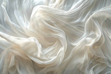 The gentle folds of a white curtain in a breeze