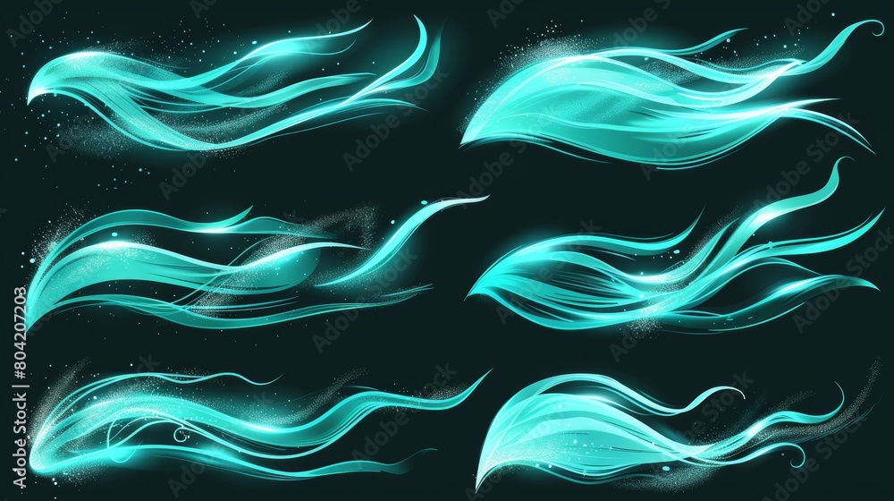 Aufkleber modern effect set of air wind flow in turquoise with cold and frosty breath stream. fantasy mint vor