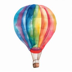 This watercolor painting of a colorful hot air balloon soaring in the sky, Clipart minimal watercolor isolated on white background