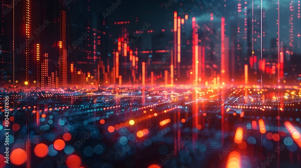 Poster detailed 3d rendering of glowing market trends and financial data visualizations ideal for financial