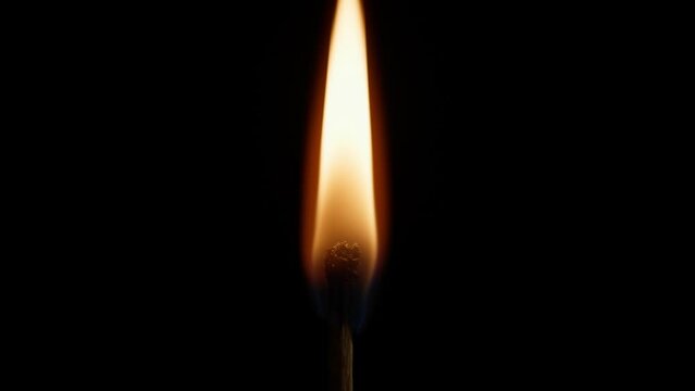 macro closeup of a match igniting, being lit, and burning against a black background