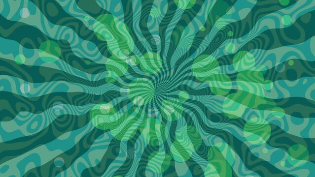 Green Psychedelic Reverie: Retro Background - Liquid Vibrations: 60s Psychedelic Style - Retro Fluidity: Twirling Lines and Curves