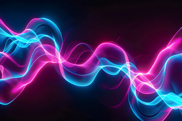Abstract neon waves with pulsating blue and pink light. A dynamic composition on black background.