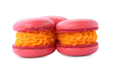 Beautifully decorated Christmas macarons isolated on white