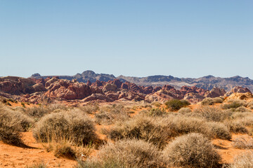 breathtaking panoramic view over the unique landscape of the Valley of Fire State Park, Nevada