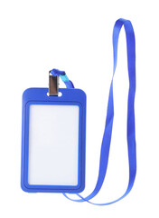 Blank blue badge with string isolated on white