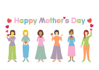 ハートを持つ女性たちの母の日イラスト