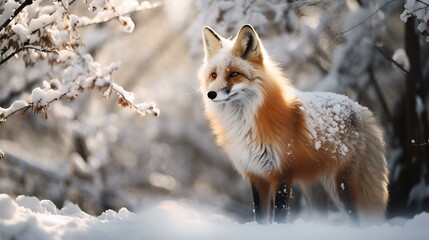 Obraz premium Red Fox in Snow with Transparent Background