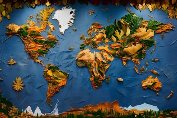 world map autumn leaves continents geography globe world diversity mosaic