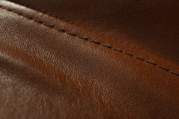 Brown leather with seam as background, above view
