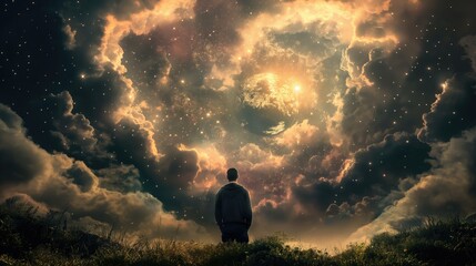 Fantasy look at Earth from space or another planet illustration