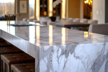 A high-angle view of a luxurious marble counter top in a large room, highlighting its elegant design and smooth texture