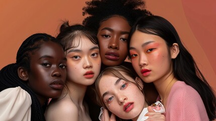 Obraz premium A group of women with different skin tones are posing for a photo