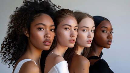 Fototapeta premium Four women with different hair colors and skin tones are posing for a photo