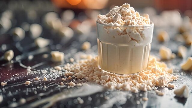 This Protein-packed powder in glass, perfect for replenishing after exercise