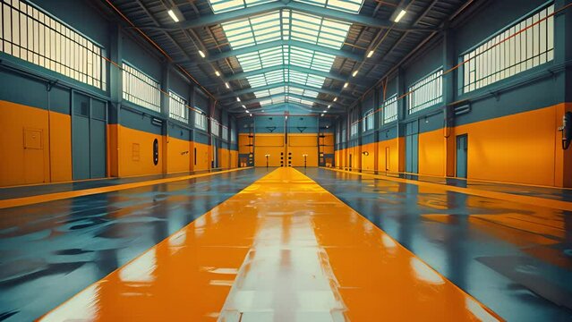 This Vibrant trampoline park awaits visitors with rows of empty trampolines