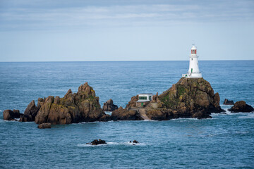 Corbiere lighthouse at high-tide on the island of Jersey, Channel Isalnds