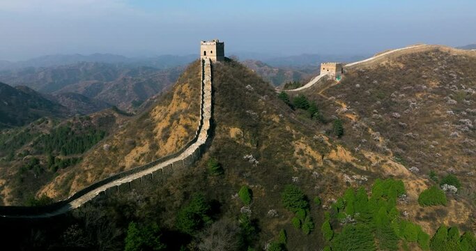 Aerial View Of Jinshanling Section Of The Great Wall of China In Luanping County, Chengde, Hebei Province.