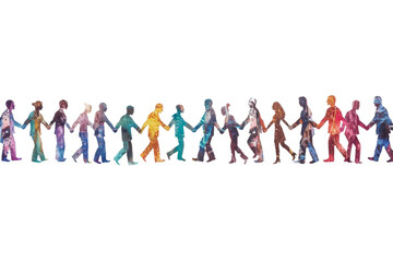 Human Chain Holding Hands On Transparent Background.
