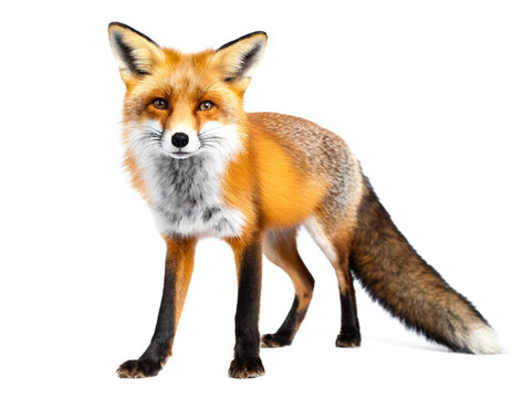 Fuchs auf vier beinen isoliert auf wei&szlig;en Hintergrund, Freisteller