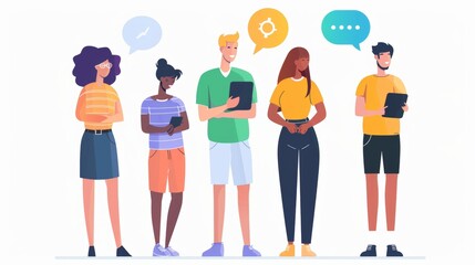 Illustrations of satisfied customers and expressing positive feedback.