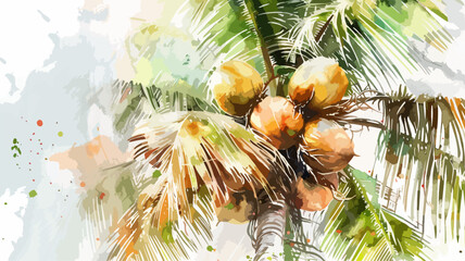 Palme Coconut Sommer Kokospalme Baum Kokosnusspalme Kokos Natur Wasserfarben Aquarell Vektor