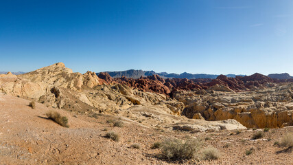 breathtaking panoramic view over the unique landscape of the Valley of Fire State Park, Nevada