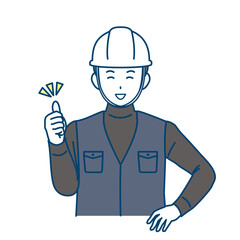 グッドサインをする大工、土方の男性のイラスト