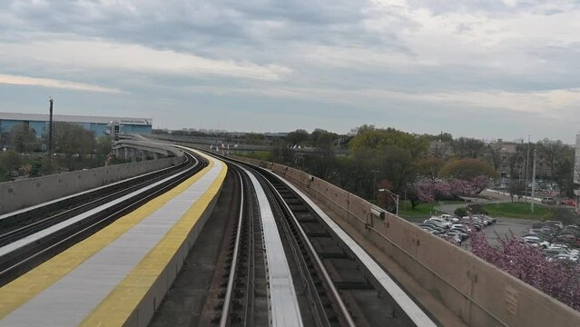 Overground to the New York Airport with a view of American Airlines, United States