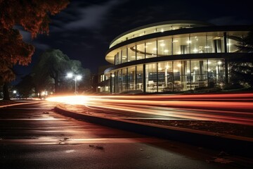 Fototapeta premium Drive through a university campus at night.