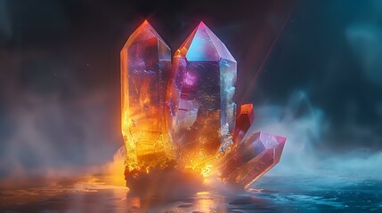 Elegantly Illuminated Geometric Crystal Against Dark Background