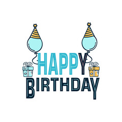 Vector illustration of happy birthday card with balloons and gifts, ideal for greeting cards, flyers, posters, and more