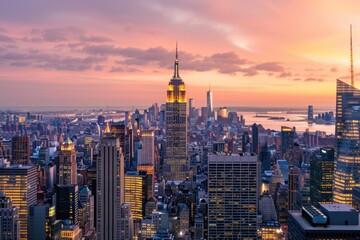 Fototapeta na wymiar Empire State Building and New York City skyline in the evening.