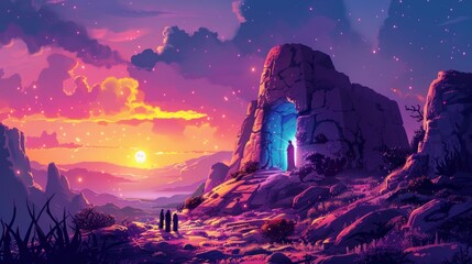A beautiful landscape with a purple sky