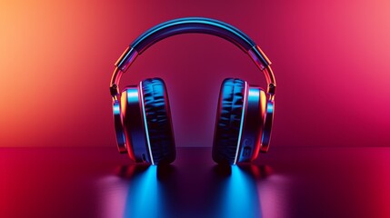 Futuristic illuminated headphones glowing in vivid colors on a dark background, perfect for music and technology enthusiasts