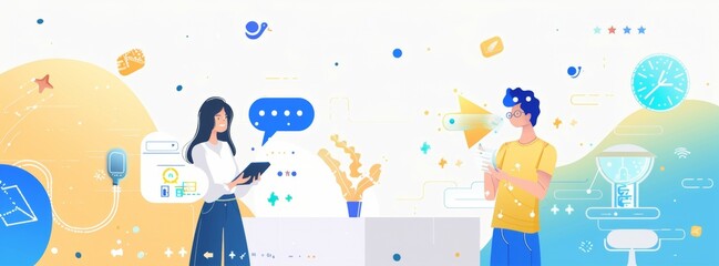 Fototapeta premium Illustrations of satisfied customers and expressing positive feedback.