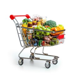 Shopping basket full of food isolated on white background. 3d illustration