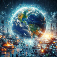 Global warming and climate change concept. World Water Day illustration created with generative ai.