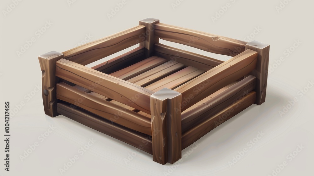 Poster three-dimensional modern empty wooden crate box for vegetables or fruit. realistic rendering of farm