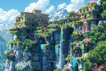 Combine digital rendering techniques in pixel art with a unique twist on nanotechnology, bringing to life a whimsical and imaginative world where tiny adventures unfold with every pixel