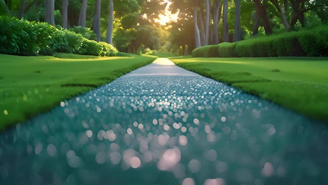 This Tranquil golf driving range with vacant tees, invites golfers for leisurely swings