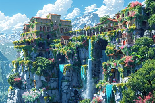 Combine digital rendering techniques in pixel art with a unique twist on nanotechnology, bringing to life a whimsical and imaginative world where tiny adventures unfold with every pixel