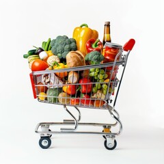 Shopping basket full of food isolated on white background. 3d illustration