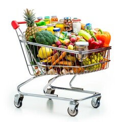 Shopping basket full of food isolated on white background. 3d illustration