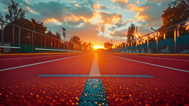 This Action-packed track and field stadium with hurdles ready for athletes