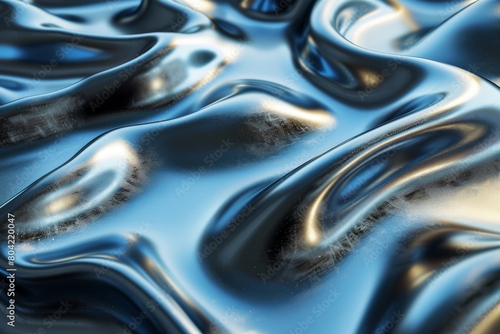 Poster this image features a mesmerizing pattern of flowing metallic blue waves with reflective highlights 