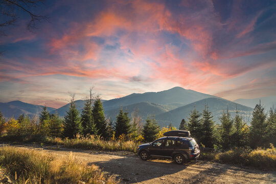 car for traveling with a mountain road