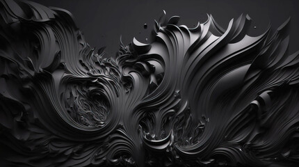 Abstract wavy black background. AI generated.